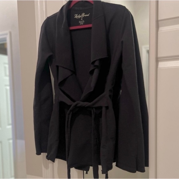 Lucky Brand raw hem open front Terry knit belted cardigan sweatshirt - Picture 4 of 13